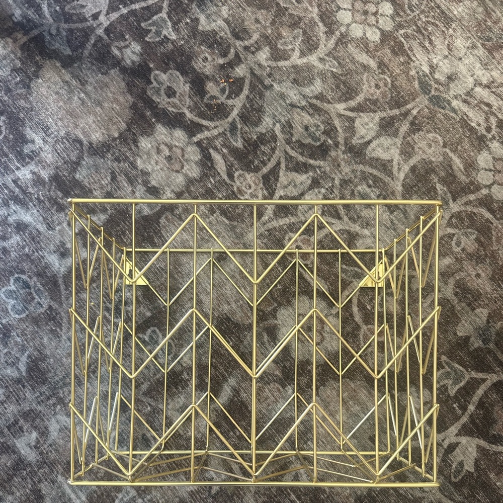 Gold Wire Geometric Basket - Office paper storage
